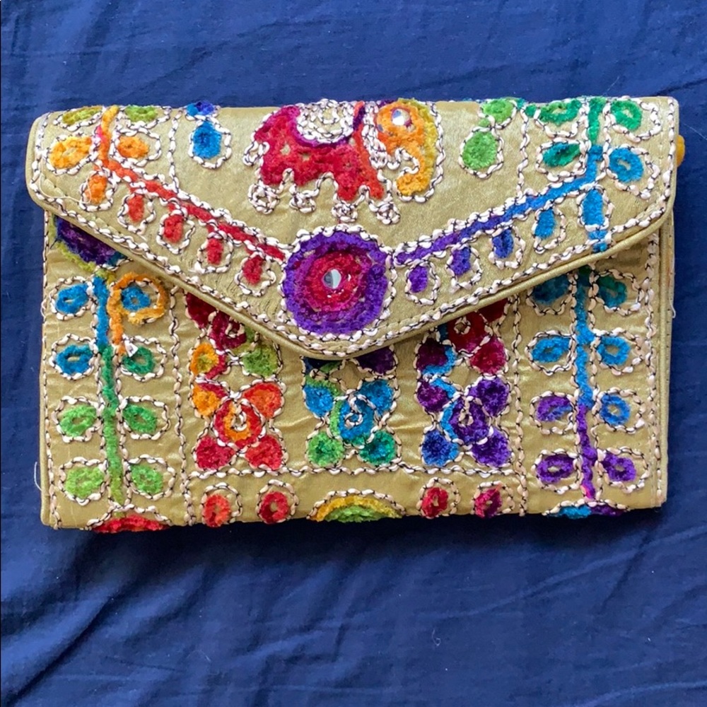 Handmade, Colorful Indian Clutch with Elephant